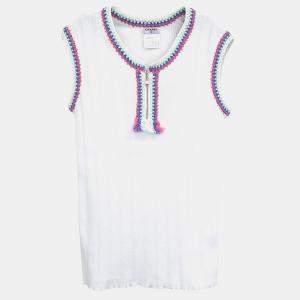 مملوكة مسبقًا قميص شانيل بلا أكمام أبيض 07P مقاس إيطالي 42