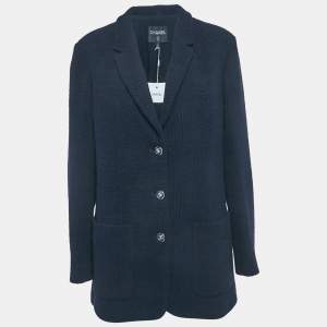 مملوكة مسبقًا Chanel Navy Blue Tweed Button Detail Jacket XL