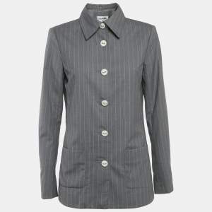 Pre Owned Chanel Grey Striped Wool Jacket M