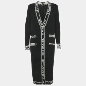 Pre Owned Chanel Black Cashmere Logo Band Long Button Down Cardigan S 