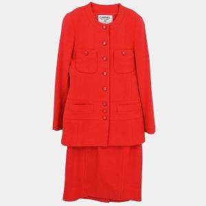 Pre Owned Chanel Setup Suit Jacket Skirt Red 96P #36