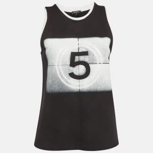 Pre Owned Chanel Black Graphic Print Jersey Tank Top M