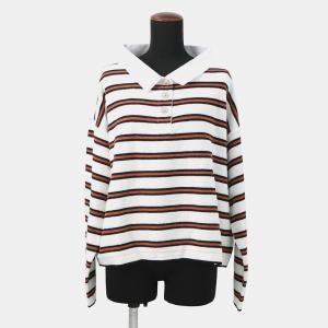 Pre Owned Chanel Pullover Polo Shirt Size 40 White/Navy/Brown Cotton 87% Viscose 8% Polyamide 4% Polyurethane 1%