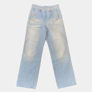 مملوكة مسبقًا Chanel Coco Button Denim Pants Size 36 Light Blue Cotton100%