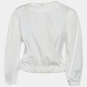 Pre Owned Chanel White Cotton Long Sleeve Blouse M