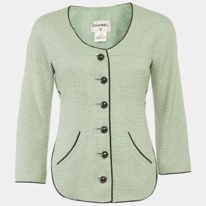 مملوكة مسبقًا Chanel Green Tweed Belted Jacket S