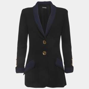 Pre Owned Chanel Vintage Black Crepe Button Front Blazer M