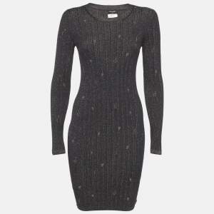 Pre Owned Chanel Navy Blue Lurex Rib Knit Short Dress S