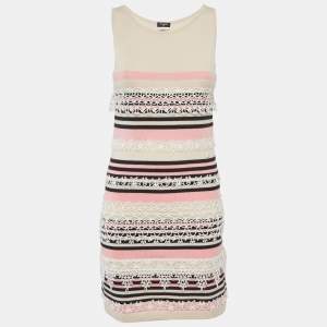 مملوكة مسبقًا Chanel Pink Striped Lace Insert Cashmere Knit Dress S