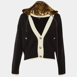 Pre Owned Chanel Black Cashmere Knit Button Front Hooded Sweater S