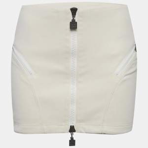 Pre Owned Chanel Identification Cream Jersey Zip Front Mini Skirt M