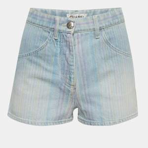Pre Owned Chanel Blue Striped Denim Shorts S/ Waist 26"