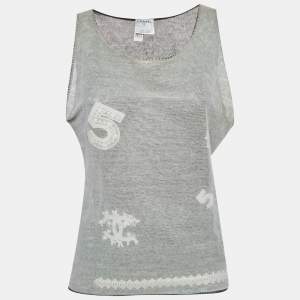 مملوكة مسبقًا Chanel Grey Embroidered Tulle Tank Top L
