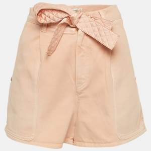 Pre Owned Chanel x Karl Lagerfeld Pink Cotton Drill Tie-Up Waist Shorts S