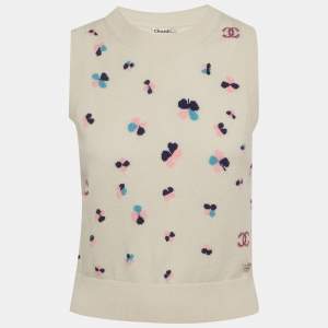 Pre Owned Chanel White Intarsia Cashmere Knit Sweater Vest S