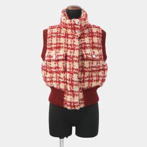 مملوكة مسبقًا Chanel Tweed Cc Logo Down Vest Mohair, Wool, Polyester, Nylon, Linen Size 34 Red/Beige