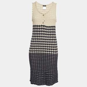 Pre Owned فستان شانيل قطن نيلي/ كحلي بلا أكمام متوسط الطول مقاس متوسط (ميديوم)