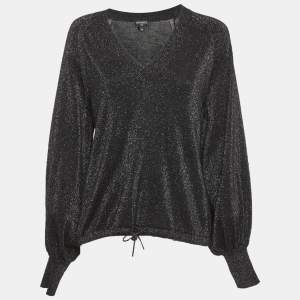 Pre Owned Chanel Black Lurex Knit V-Neck Jumper M