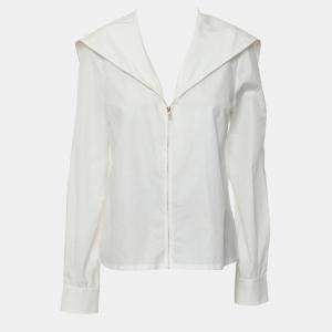 Pre Owned Chanel 18A Rhinestone Buttons Sailor-Collar Zip-Up Cotton Shirt Jacket