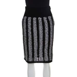 Chanel Black and White Crochet Detail Geometric Textured Skirt M