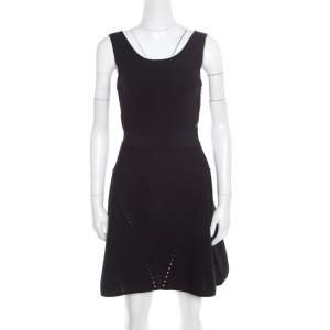 Chanel Navy Blue Ribbed Knit Sleeveless Flared Dress S