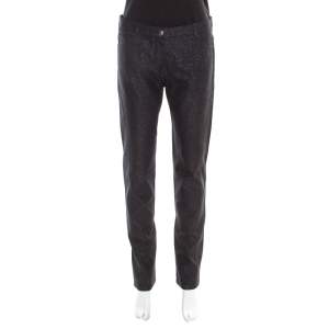 Chanel Black Glitter Denim Logo Button Detail Tapered Jeans M