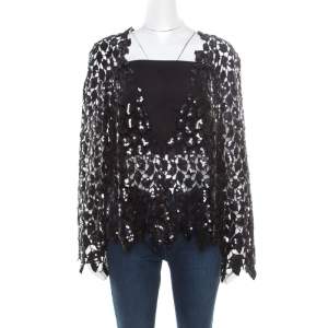Chanel Black Sequined Cutout Guipure Lace Oversized Jacket M