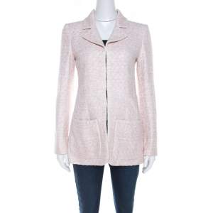 Chanel Pale Pink Lurex Insert Tweed Long Coat S