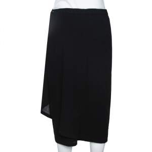 Chanel Black Wool Wrap Overlay Skirt L