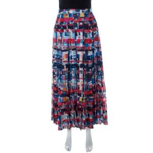 Chanel Multicolor Printed Cotton Pleated Maxi Skirt S