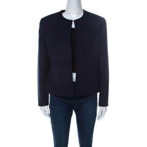 Chanel Navy Cotton Blend Textured Jacket L