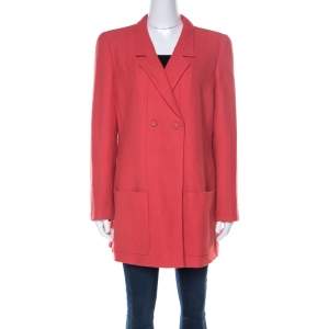Chanel Coral Red Wool Bouclé Vintage Jacket XL
