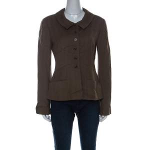 Chanel Vintage Brown Wool Point Collar Jacket M 