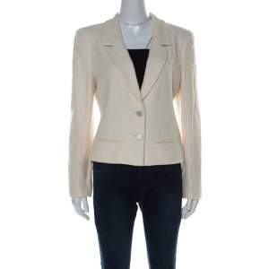 Chanel Cream & Iridescent Detail Cotton Blend Blazer L