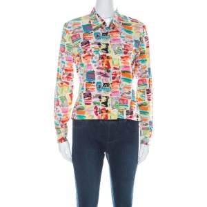 Chanel Vintage Multicolor Stretch Silk Crepe Abstract Print Cropped Shirt M