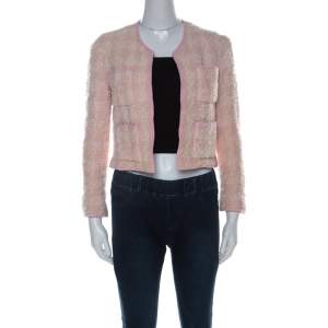 Chanel Vintage Pink Boucle Tweed Cropped Jacket M 