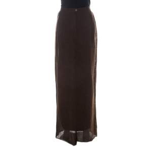 Chanel Brown Wool Blend Knit Maxi Skirt  L