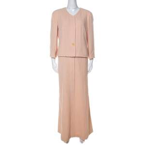Chanel Vintage Peach Tweed Textured Trim Detail Skirt Suit L 