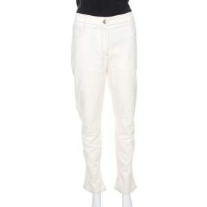 Chanel Cream Cotton Slub Denim Straight Fit Jeans L