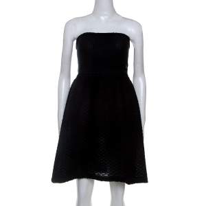 Chanel Black Cotton Blend Fish Scale Pattern Knit Strapless Dress M