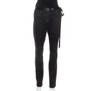 Chanel Black Denim Satin Waist Tie Detail Jeans L