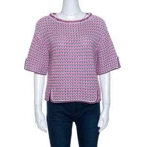 Chanel Mulitcolor Crochet Knit Short Sleeve Top M