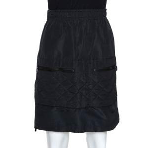 Chanel Vintage Black Quilted Silk Velcro Detail Skirt S