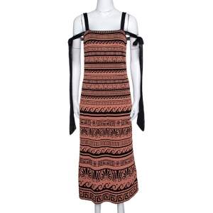 Chanel Terracotta & Black Knit Antique Grecian Print Maxi Dress M