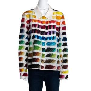 Chanel Multicolor Silk Colorama Print Long Sleeve Shirt L