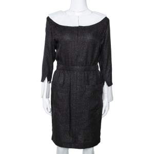 Chanel Monochrome Lurex Cotton Blend Collared Sheath Dress M