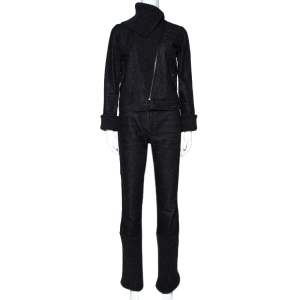 Chanel Charcoal Grey Denim & Rib Knit Pant Suit S