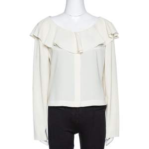 Pre Owned بلوزة شانيل كريمية بأزرار أمامية قصيرة مقاس كبير - لارج