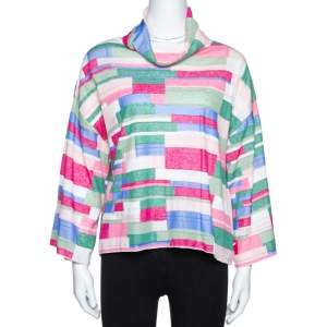 Chanel Multicolor Abstract Printed Knit Turtleneck Top S