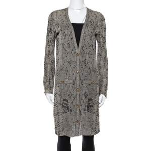 Chanel Black Lurex Jacquard Knit Button Front Cardigan S